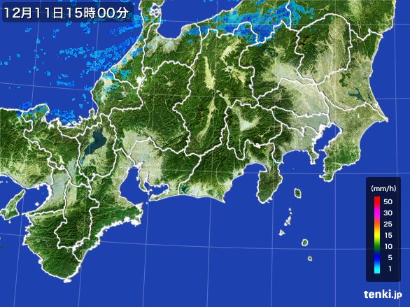 東海地方の雨雲レーダー(2016年12月11日)