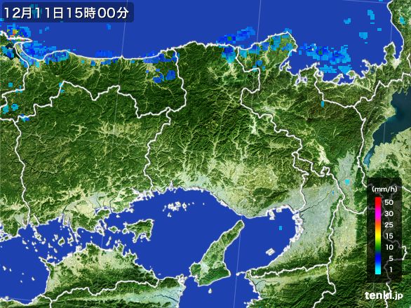 兵庫県の雨雲レーダー(2016年12月11日)