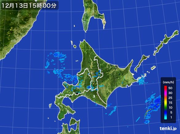 北海道地方の雨雲レーダー(2016年12月13日)