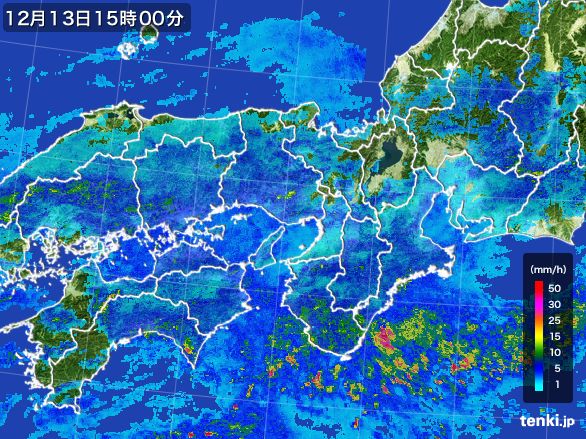 近畿地方の雨雲レーダー(2016年12月13日)