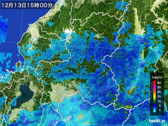 岐阜県の雨雲レーダー(2016年12月13日)