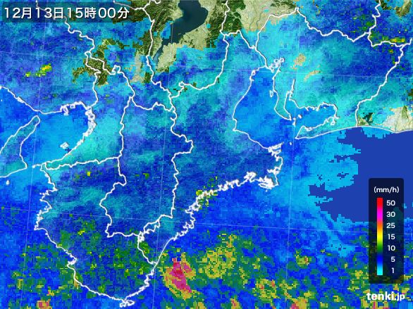 三重県の雨雲レーダー(2016年12月13日)