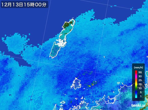 壱岐・対馬(長崎県)の雨雲レーダー(2016年12月13日)