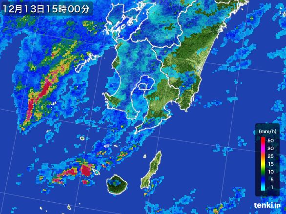 鹿児島県の雨雲レーダー(2016年12月13日)