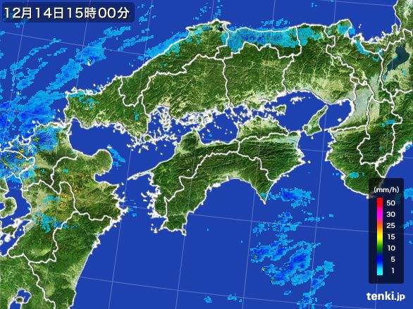 四国地方の雨雲レーダー(2016年12月14日)