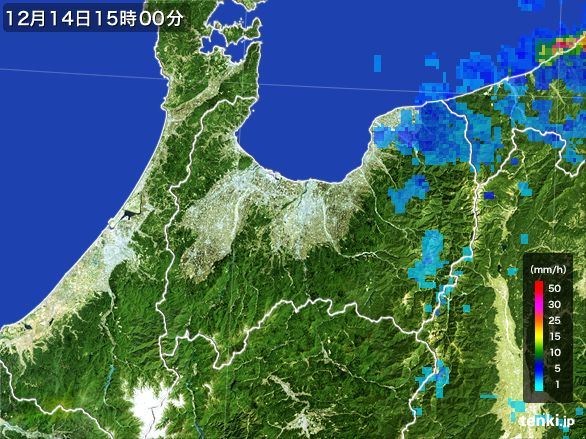 富山県の雨雲レーダー(2016年12月14日)
