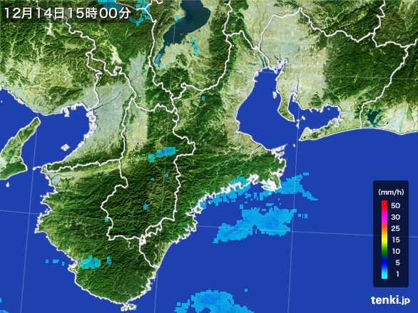 三重県の雨雲レーダー(2016年12月14日)