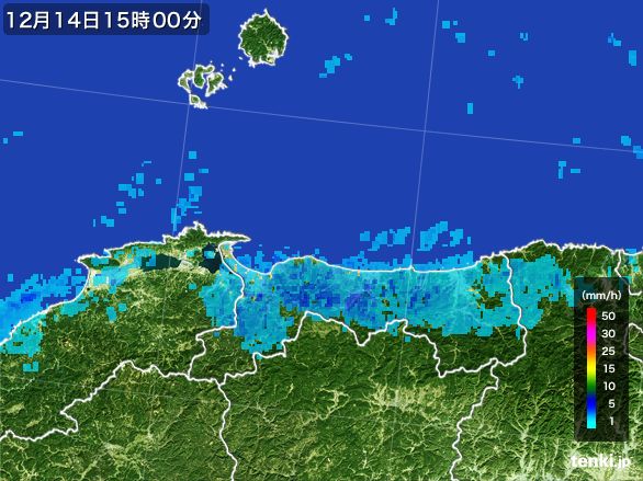 鳥取県の雨雲レーダー(2016年12月14日)