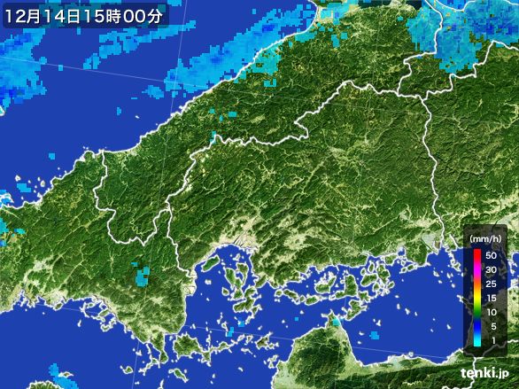 広島県の雨雲レーダー(2016年12月14日)