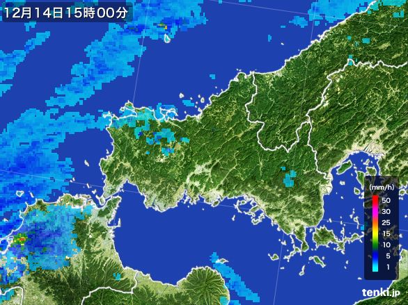 山口県の雨雲レーダー(2016年12月14日)