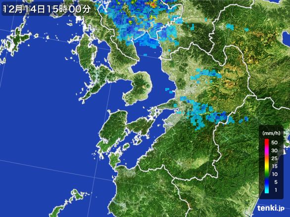 熊本県の雨雲レーダー(2016年12月14日)