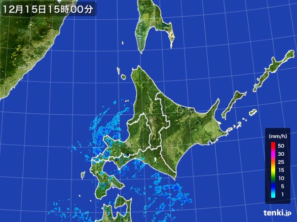 北海道地方の雨雲レーダー(2016年12月15日)