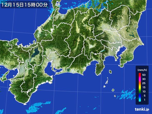東海地方の雨雲レーダー(2016年12月15日)