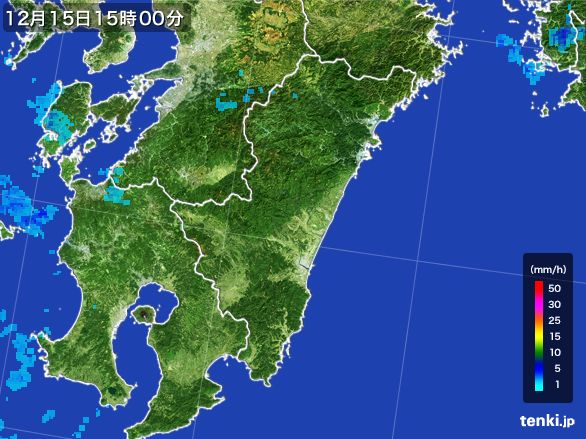 宮崎県の雨雲レーダー(2016年12月15日)