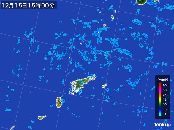 奄美諸島(鹿児島県)の雨雲レーダー(2016年12月15日)