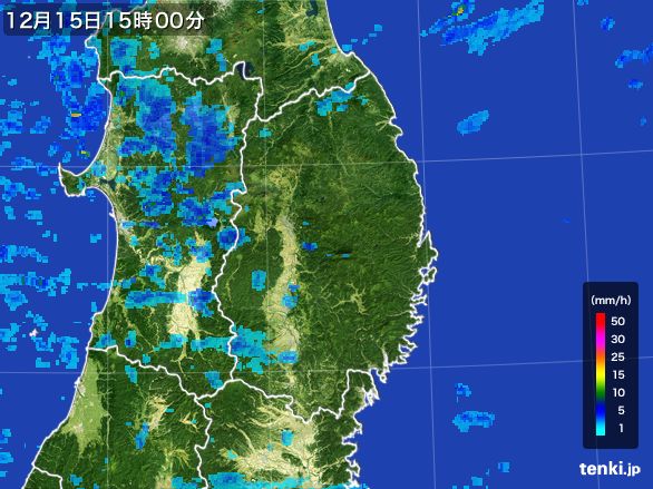 岩手県の雨雲レーダー(2016年12月15日)