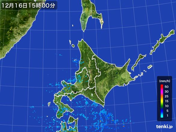北海道地方の雨雲レーダー(2016年12月16日)