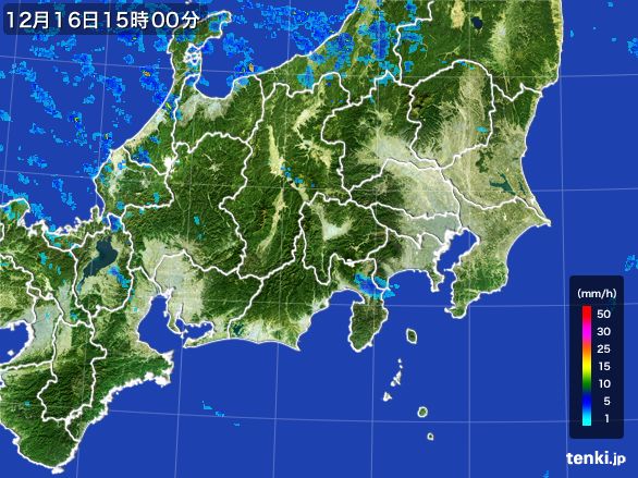 関東・甲信地方の雨雲レーダー(2016年12月16日)