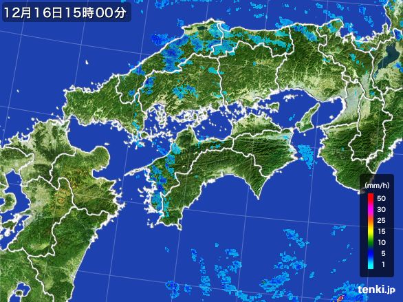 四国地方の雨雲レーダー(2016年12月16日)