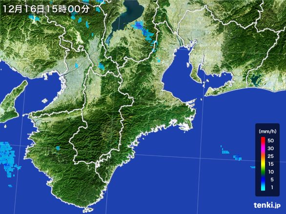 三重県の雨雲レーダー(2016年12月16日)