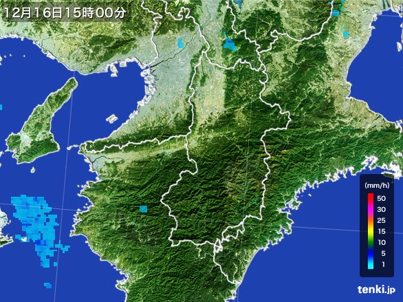 奈良県の雨雲レーダー(2016年12月16日)