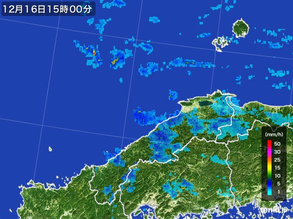 島根県の雨雲レーダー(2016年12月16日)