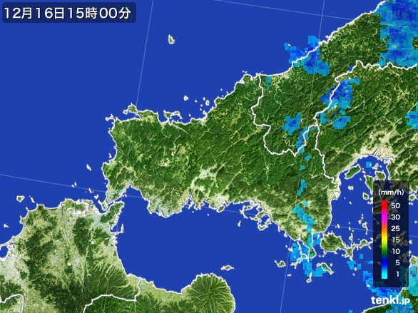 山口県の雨雲レーダー(2016年12月16日)