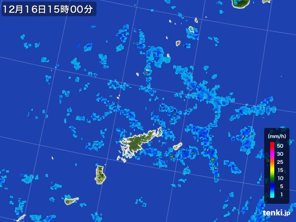 奄美諸島(鹿児島県)の雨雲レーダー(2016年12月16日)