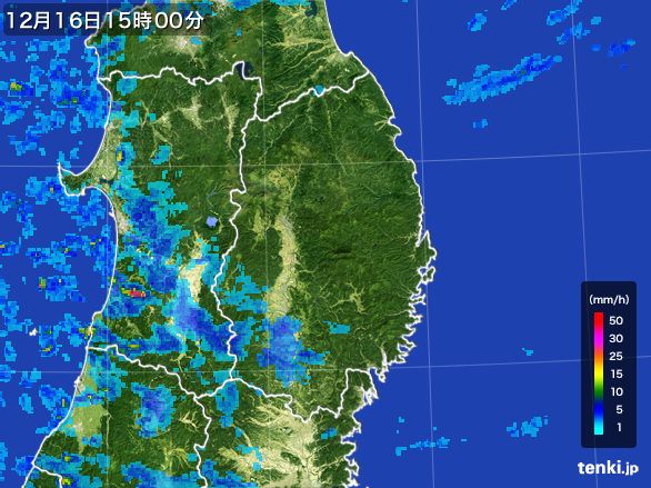 岩手県の雨雲レーダー(2016年12月16日)