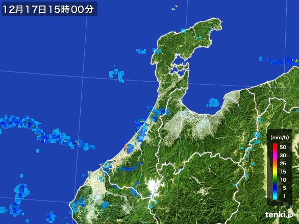 石川県の雨雲レーダー(2016年12月17日)
