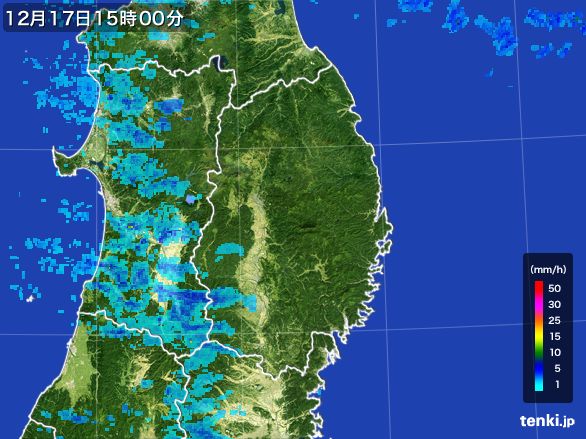 岩手県の雨雲レーダー(2016年12月17日)