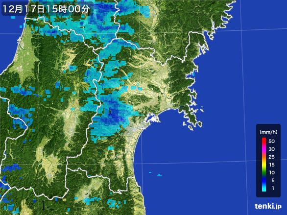 宮城県の雨雲レーダー(2016年12月17日)