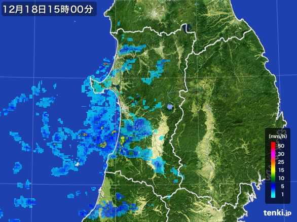 秋田県の雨雲レーダー(2016年12月18日)