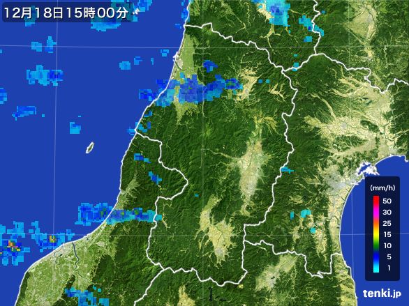 山形県の雨雲レーダー(2016年12月18日)