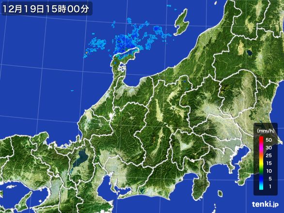 北陸地方の雨雲レーダー(2016年12月19日)