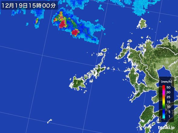 五島列島(長崎県)の雨雲レーダー(2016年12月19日)