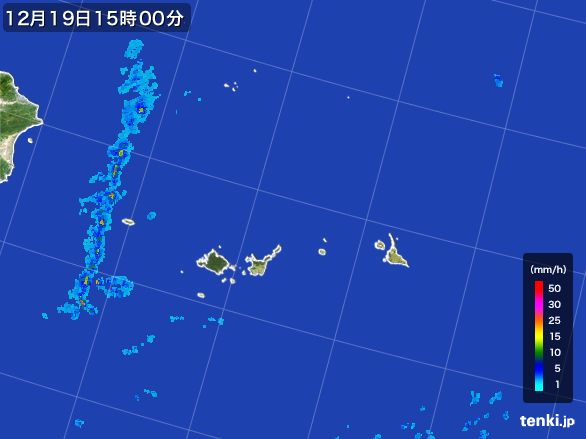 宮古・石垣・与那国(沖縄県)の雨雲レーダー(2016年12月19日)