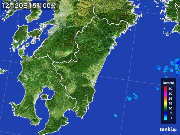 宮崎県の雨雲レーダー(2016年12月20日)