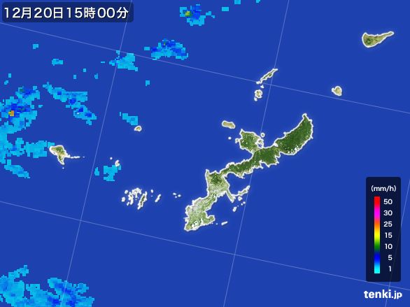 沖縄県の雨雲レーダー(2016年12月20日)