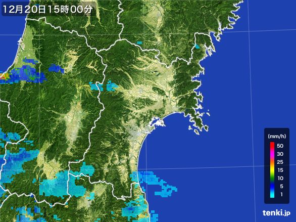 宮城県の雨雲レーダー(2016年12月20日)