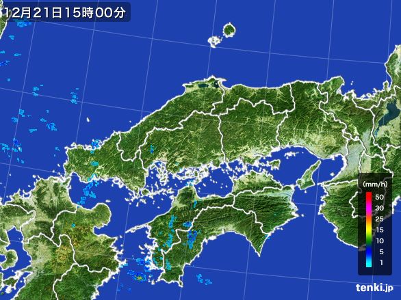 中国地方の雨雲レーダー(2016年12月21日)