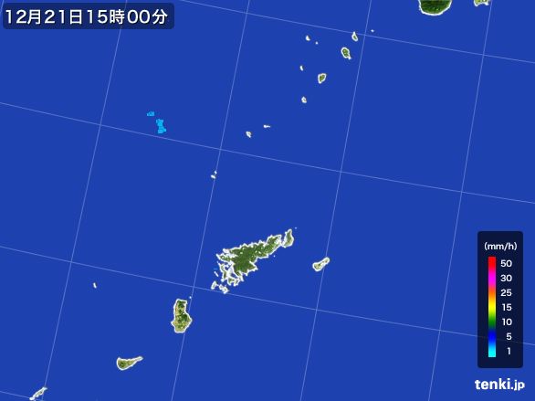 奄美諸島(鹿児島県)の雨雲レーダー(2016年12月21日)