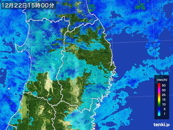 岩手県の雨雲レーダー(2016年12月22日)