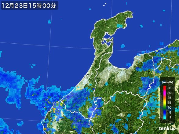 石川県の雨雲レーダー(2016年12月23日)