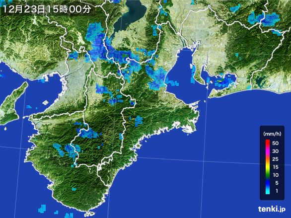 三重県の雨雲レーダー(2016年12月23日)