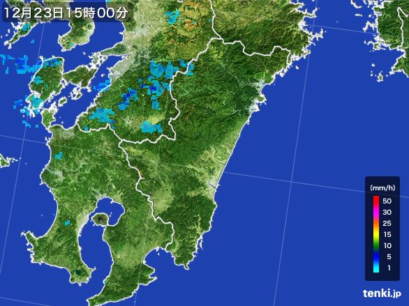 宮崎県の雨雲レーダー(2016年12月23日)