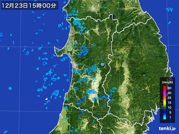 秋田県の雨雲レーダー(2016年12月23日)