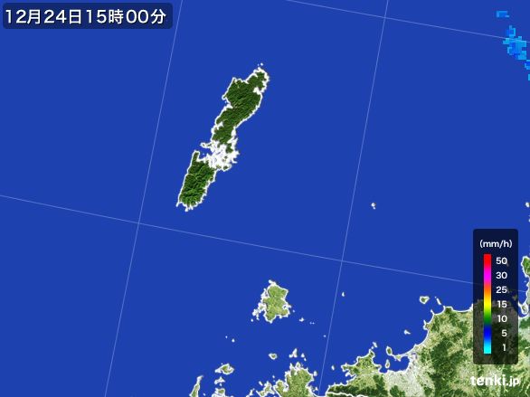 壱岐・対馬(長崎県)の雨雲レーダー(2016年12月24日)