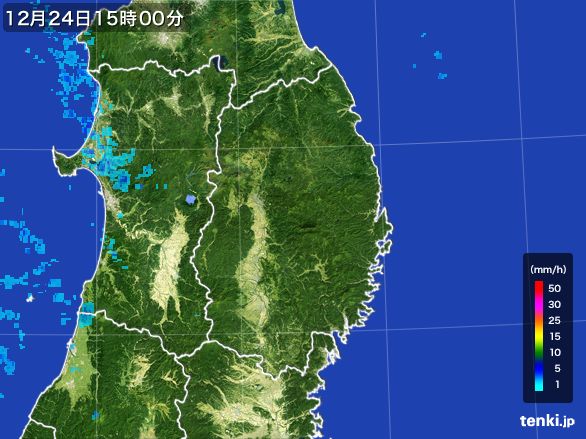 岩手県の雨雲レーダー(2016年12月24日)
