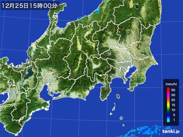 関東・甲信地方の雨雲レーダー(2016年12月25日)